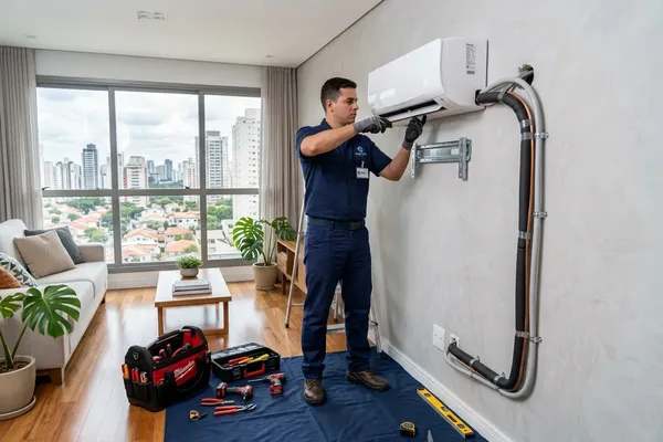 Ilustração Técnica de Instalação de Ar-Condicionado Fujitsu em Planalto